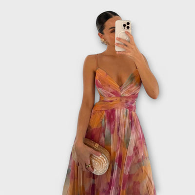 Violette | Robe longue en mousseline d’aquarelle