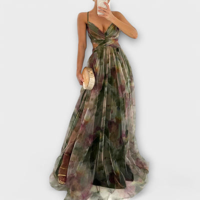 Violette | Robe longue en mousseline d’aquarelle