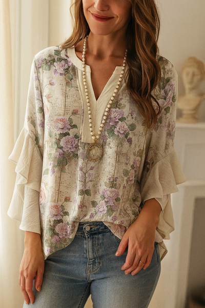 Fleur – Blouse romantique à imprimé floral et manches à volants
