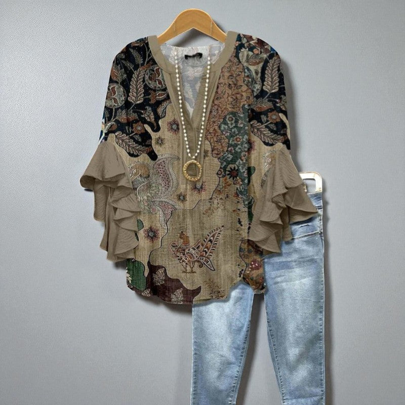 Élodine – Blouse bohème avec manches à volants élégantes