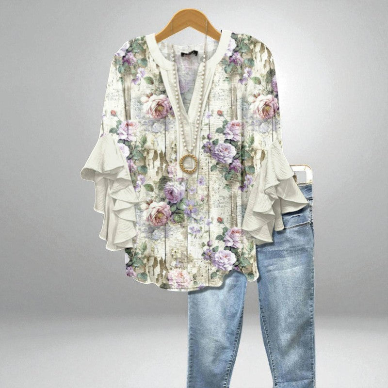 Fleur – Blouse romantique à imprimé floral et manches à volants